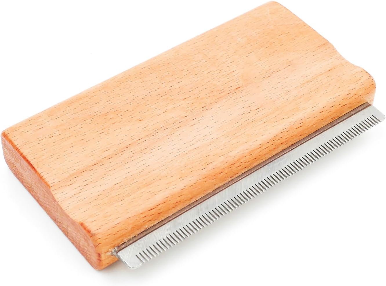 Side profile of the premium wooden handle grooming tool for cats and dogs.
