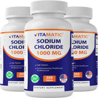 Vitamatic Sodium Chloride 1000mg tablets front view of three bottles