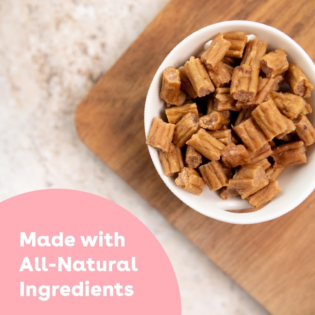 Low calorie premium imported dog rewards package displaying ingredient list