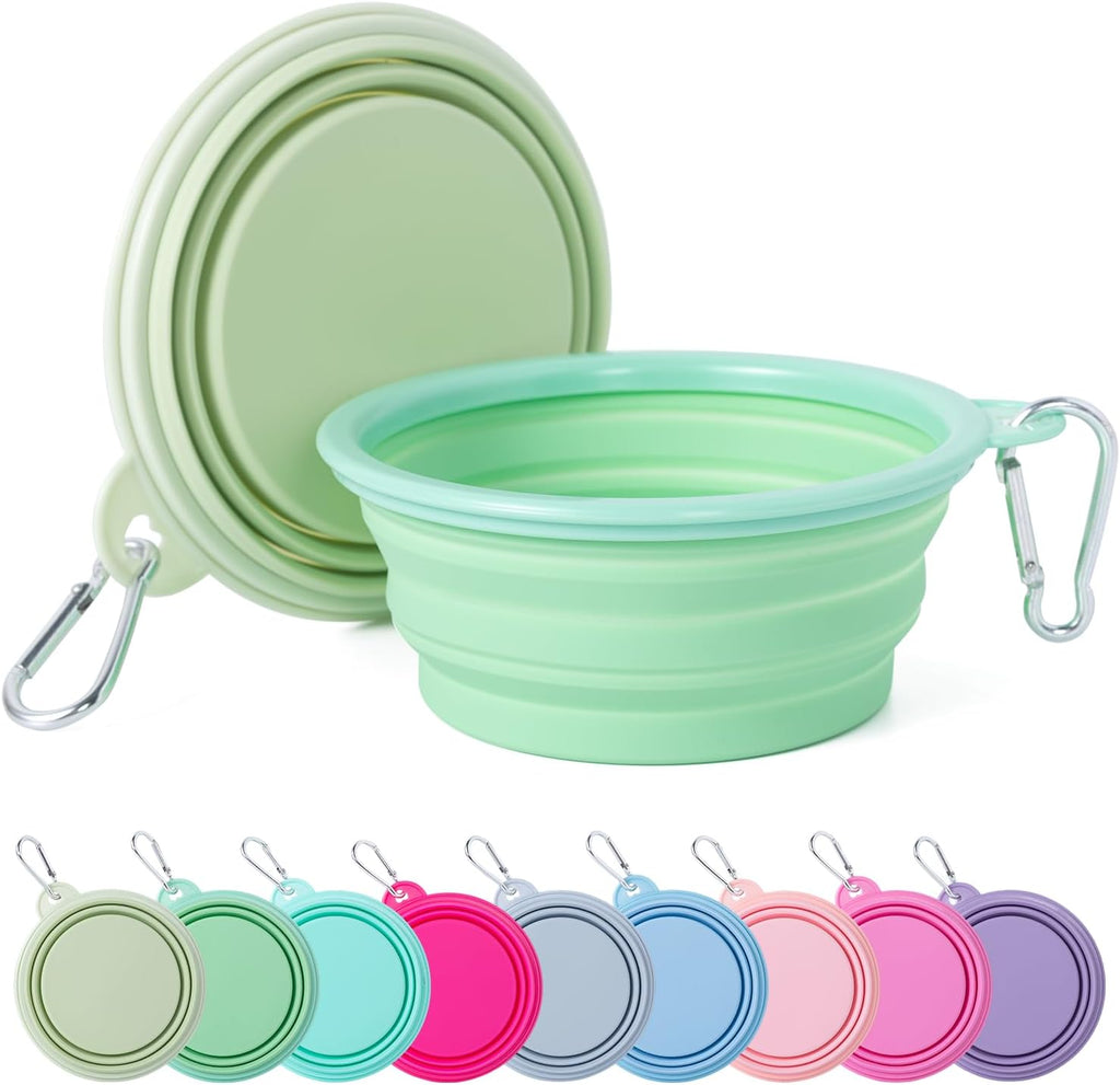 SLSON Collapsible Dog Bowl, 2Pack Macaron Color Pet Travel Bowls Silicone Foldable Water Feeder Dish for Small to Large Dogs Cat Walking Hiking Camping (Macaron Blue and Light Grey, Small) - Image 10