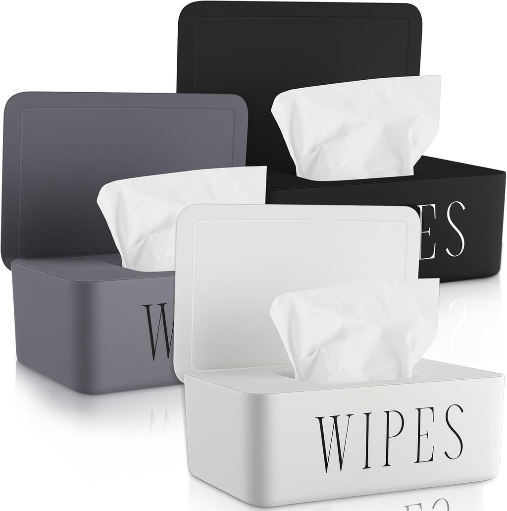Singhoow 3 Pack Baby Wipes Dispenser set showing black white and gray containers