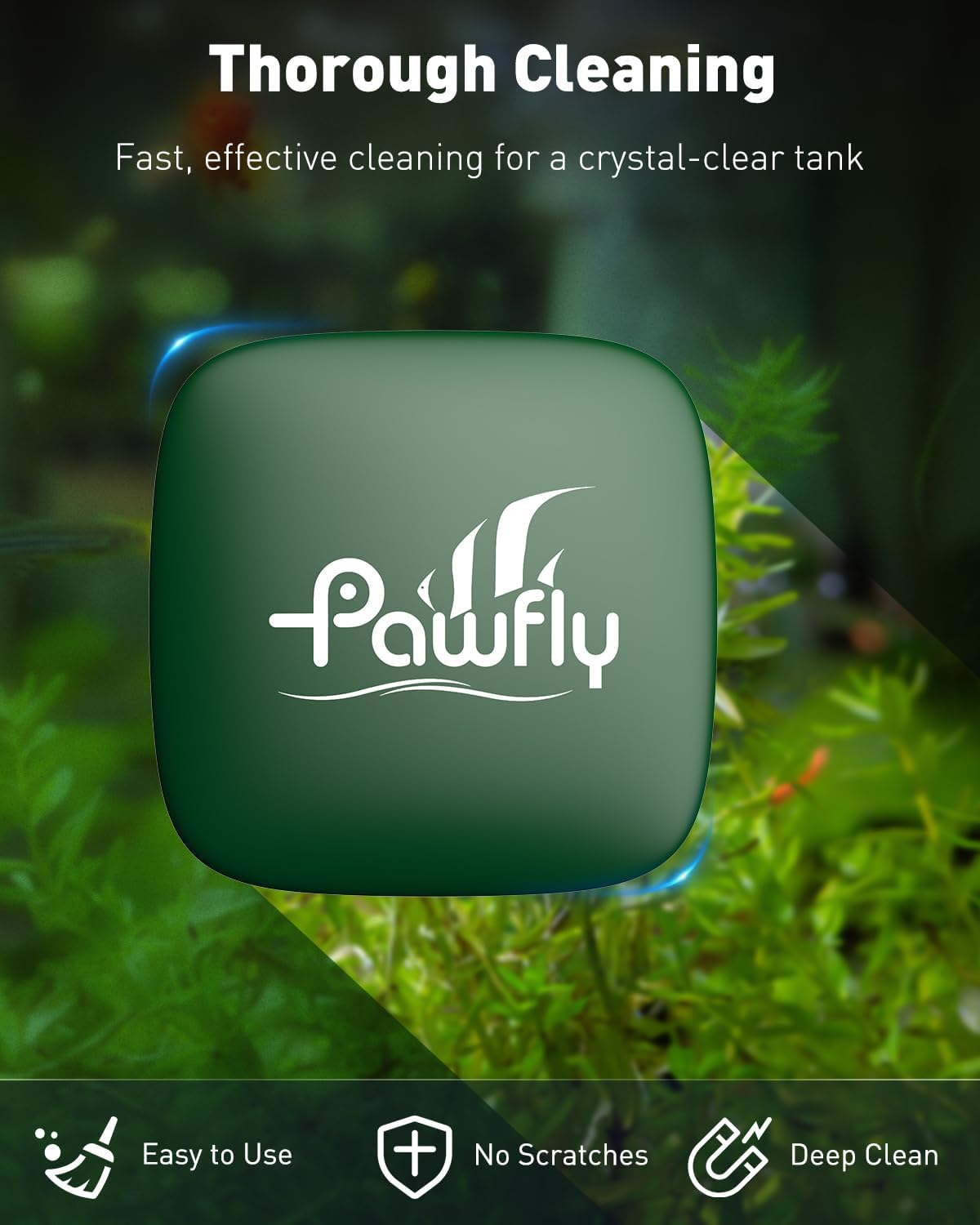 Pawfly mini aquarium cleaner highlighting the soft external suede dust wiping surface.