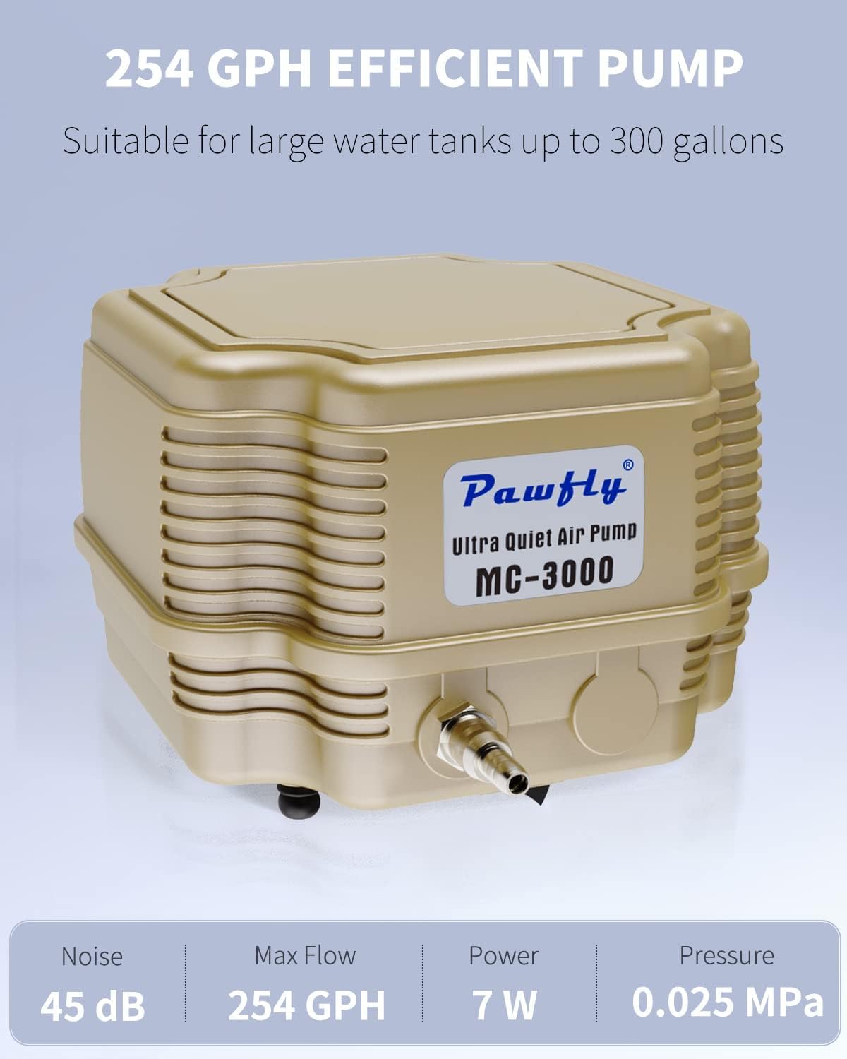 Pawfly commercial aquarium air pump front view showing four outlet ports