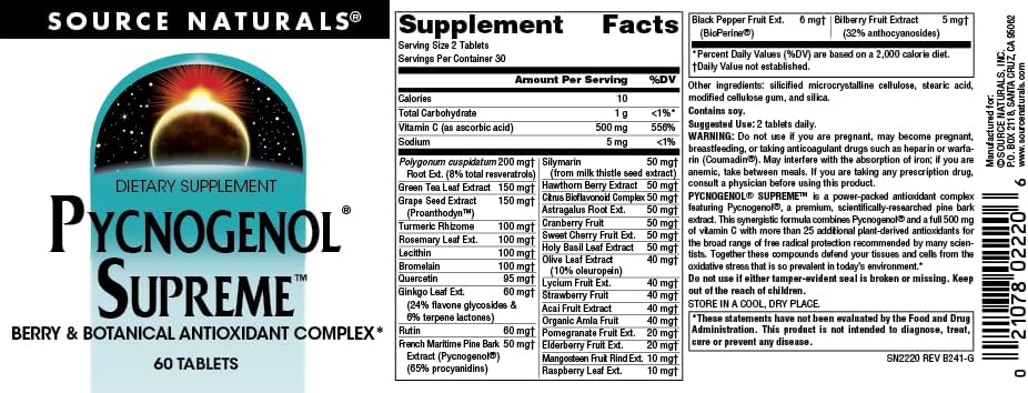 Top perspective of the Source Naturals Pycnogenol Supreme container showcasing the protective safety seal.
