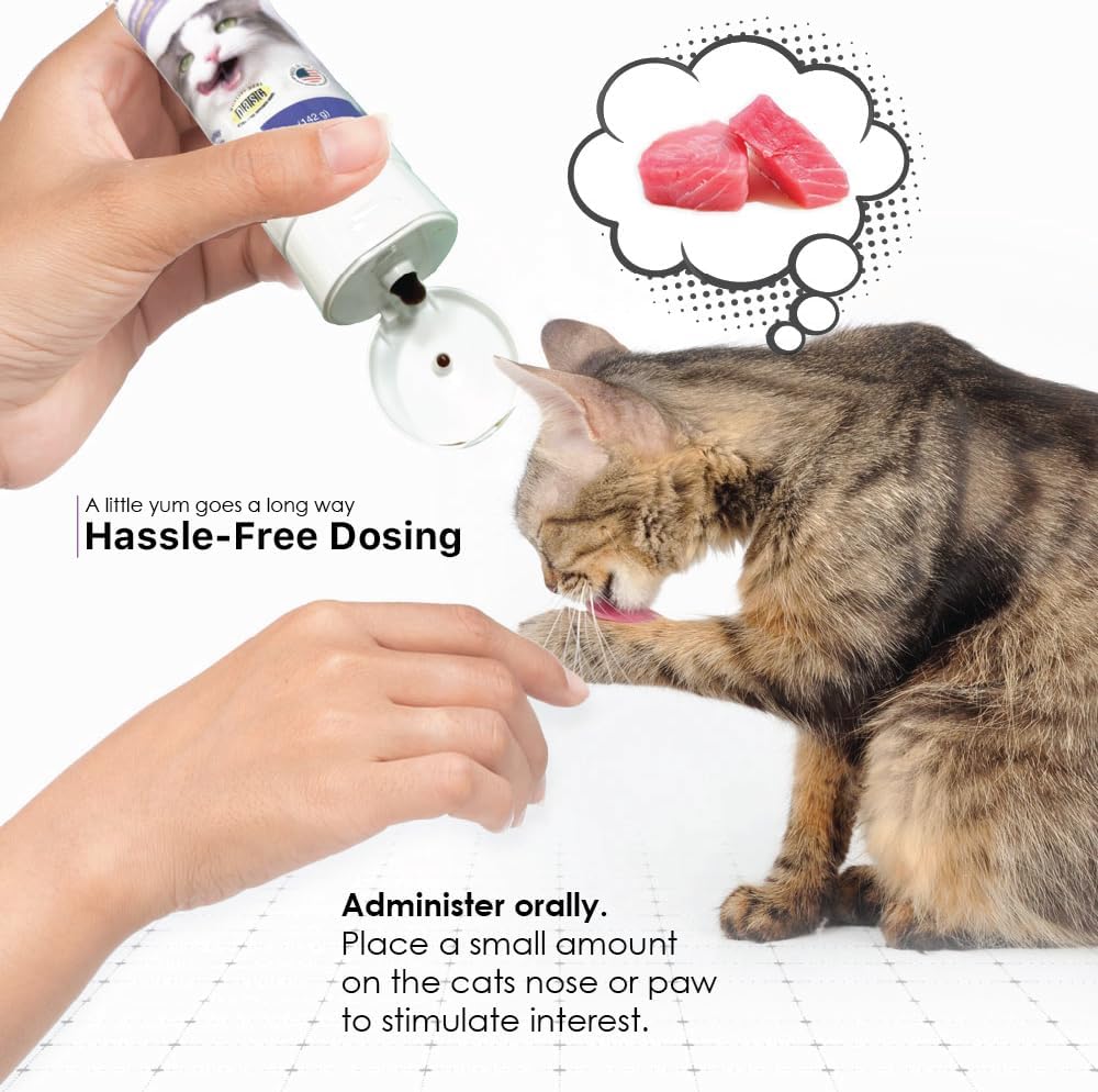 Authentic USA sourced LaxaCat cat laxative gel applied to a paw for easy licking.