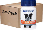 Pro-Sense dog healthcare products selection including the one hundred count itch relief supplement bottle