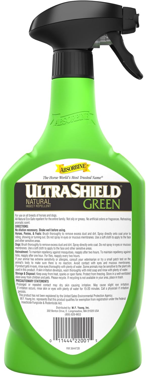 Absorbine UltraShield Green daily use fly spray bottle full display