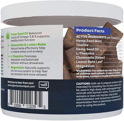 Only Natural Pet dog anxiety relief treats ingredient list and benefits