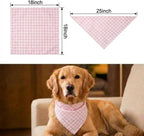 Cotton linen pink gingham pet scarf showcasing the adjustable triangle tie design.