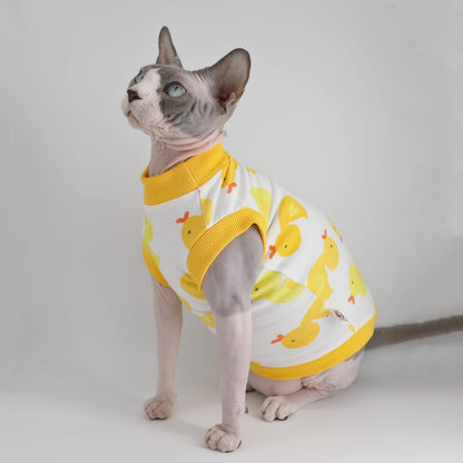 Sphynx Hairless Cat Summer Cotton T-Shirts Cat Vest Pet Clothes,Round Collar Vest Kitten Shirts Sleeveless, Cats & Small Dogs Apparel (Medium, Yellow Ducks) - Image 3
