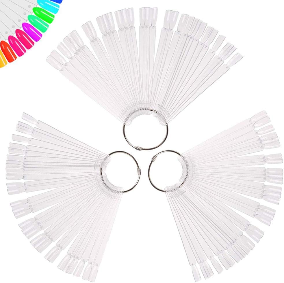 Treamlyn 150 pieces clear nail swatch sticks fan display