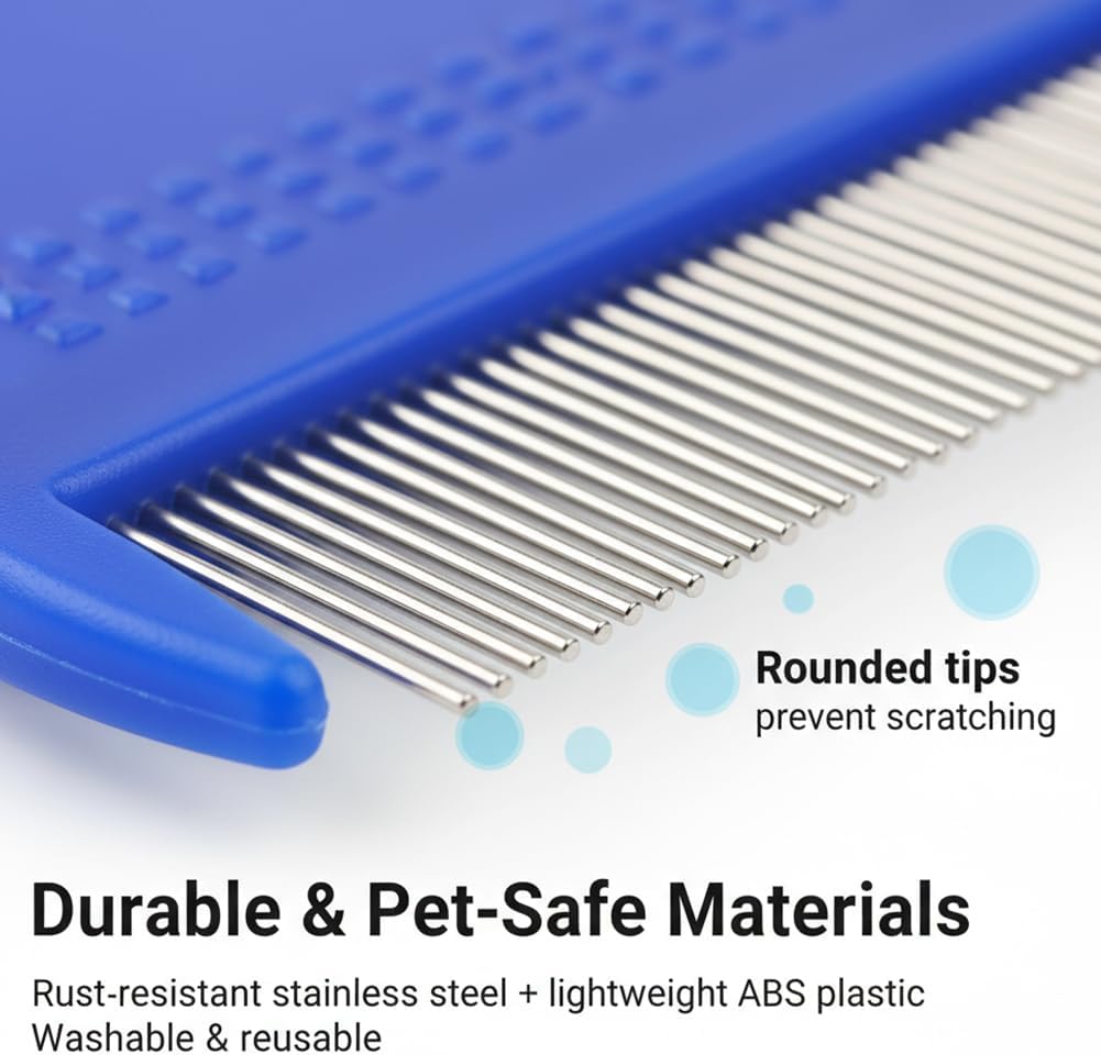7PCS Flea Comb, Lice Comb, Double Sided Tick Removal Tool, Dematting Brush for Small, Medium & Large Pets Tainless Steel Grooming Combs, Professional Pet Grooming Kit (Blue) - Image 9