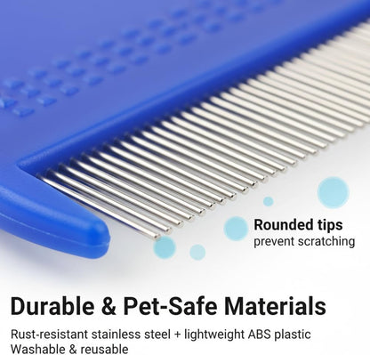 7PCS Flea Comb, Lice Comb, Double Sided Tick Removal Tool, Dematting Brush for Small, Medium & Large Pets Tainless Steel Grooming Combs, Professional Pet Grooming Kit (Blue) - Image 9