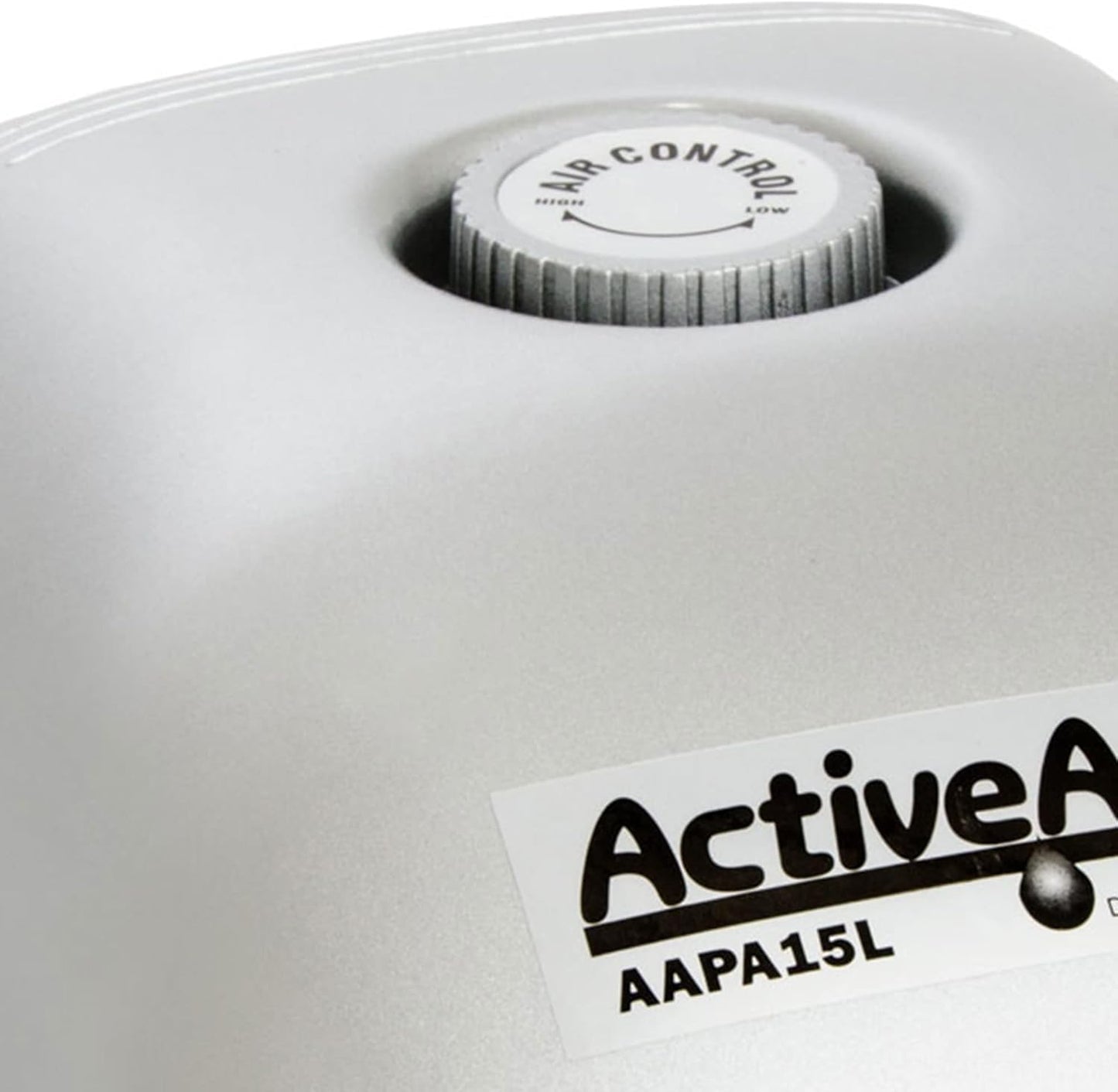 Active Aqua silver and grey aquarium air pump showing four independent metal outlets