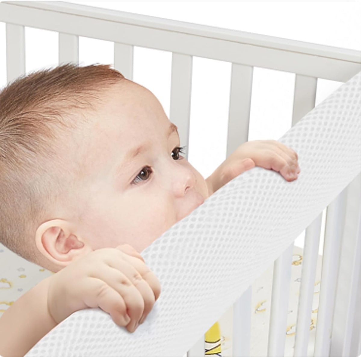 Homestic 3 in 1 breathable white mesh crib rail covers front view