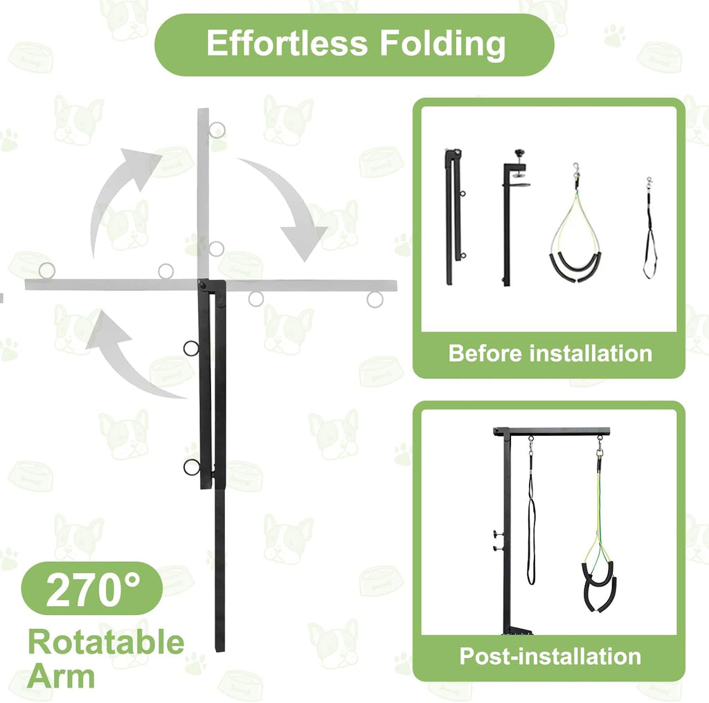 Foldable pet grooming arm for small and medium dogs