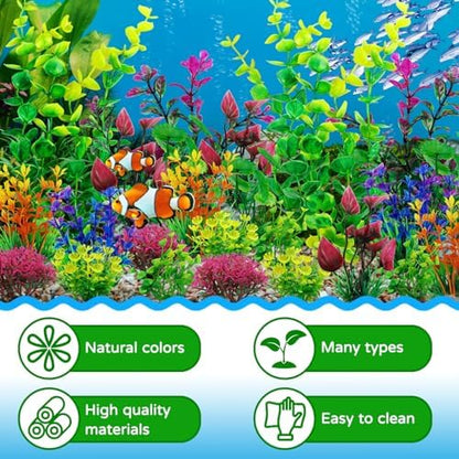 QUOZUO non-toxic synthetic plants with secure ceramic base for underwater stability
