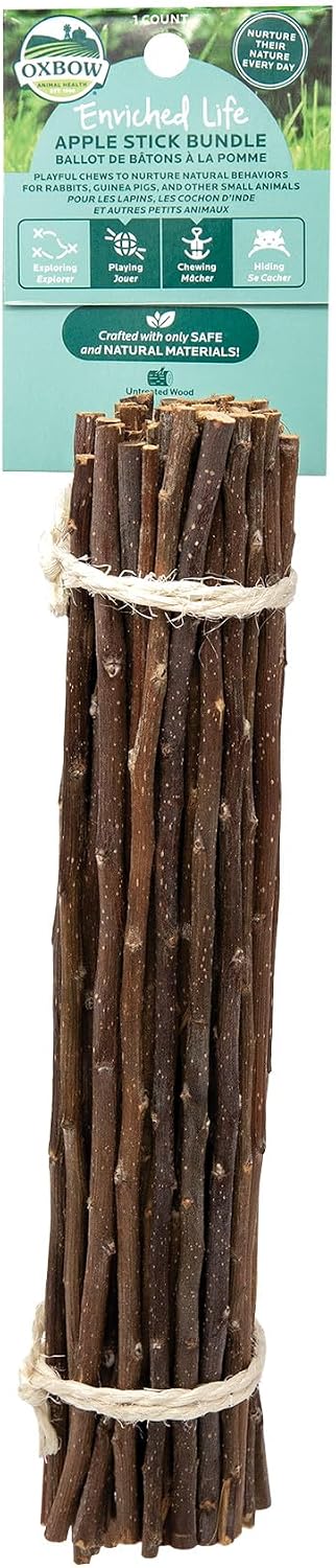 Oxbow Enriched Life Apple Stick Bundle front view natural wood chew toy for small pets