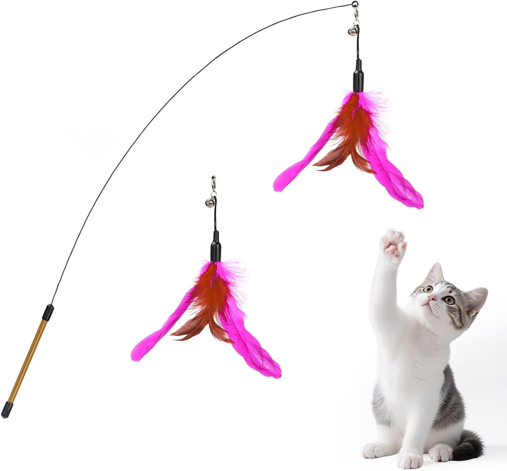 Pawaboo Feather Teaser Cat Toy - Interactive Wand with Extra Long 34.5" Wand and Small Bell, Fun Exerciser Playing Toy for Kittens or Cats, Brown Feather - Image 9