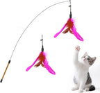 Pawaboo Feather Teaser Cat Toy - Interactive Wand with Extra Long 34.5" Wand and Small Bell, Fun Exerciser Playing Toy for Kittens or Cats, Brown Feather - Image 9