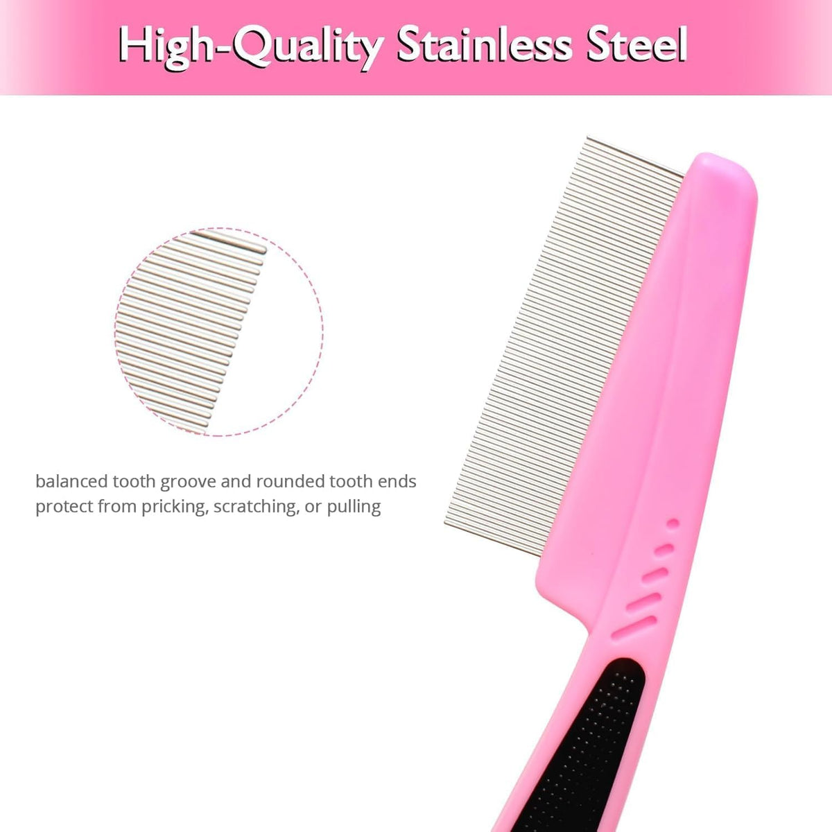 Ergonomic non slip rubber handle detail of the Jegtew pet brush