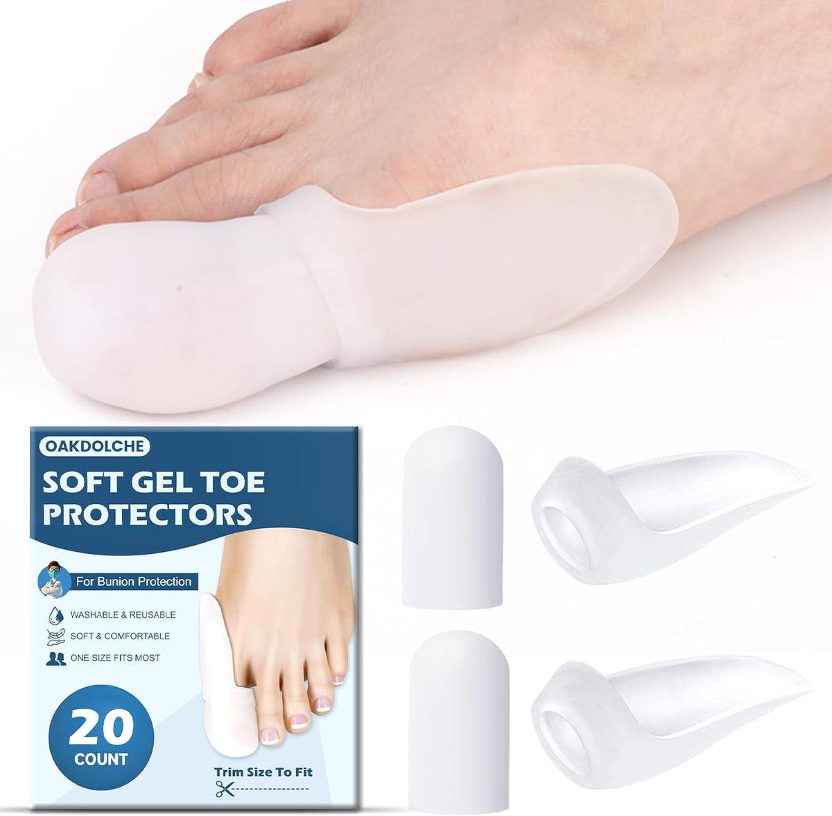 Oakdolche bunion pads and toe protector set front packaging view for foot pain relief