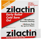 Zilactin Early Relief Cold Sore Medicated Gel front packaging view for oral pain relief.