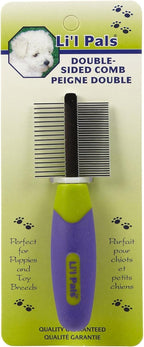 Stainless steel dual teeth close up of the Coastal Pet grooming brush for small breeds.