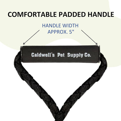 Premium double ended dog leash with secure metal lobster claw clasps close up.