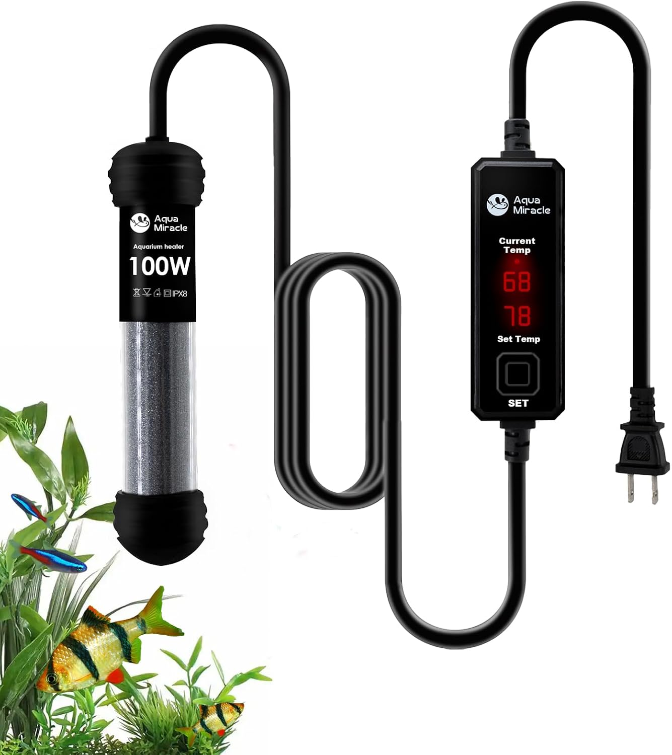 AquaMiracle 15W Small Aquarium Heater Fish Heater, Super Mini Fish Tank Heater Turtle Tank Heater for 1-3 Gal Tanks, with Dual LED Display, Dry-Run/Overheating Protection & Memory Function - Image 9