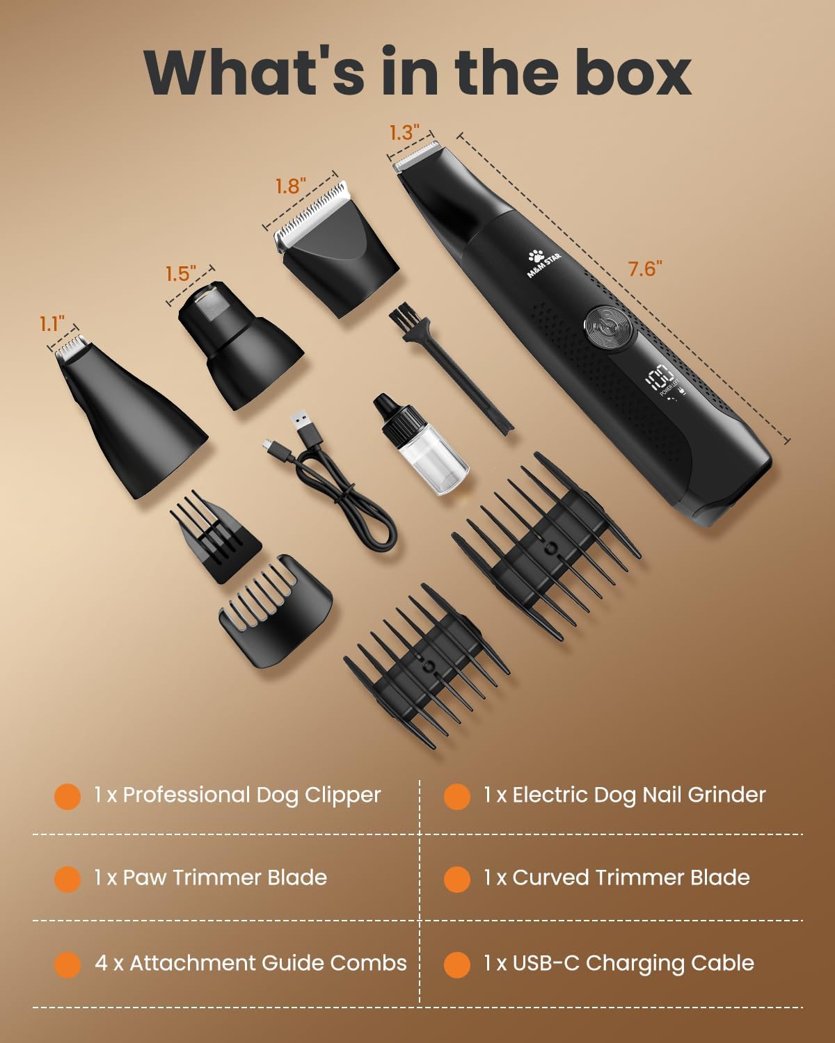 Ergonomic body design of the M&M STAR quiet pet trimmer being adjusted to different turbo speed settings.
