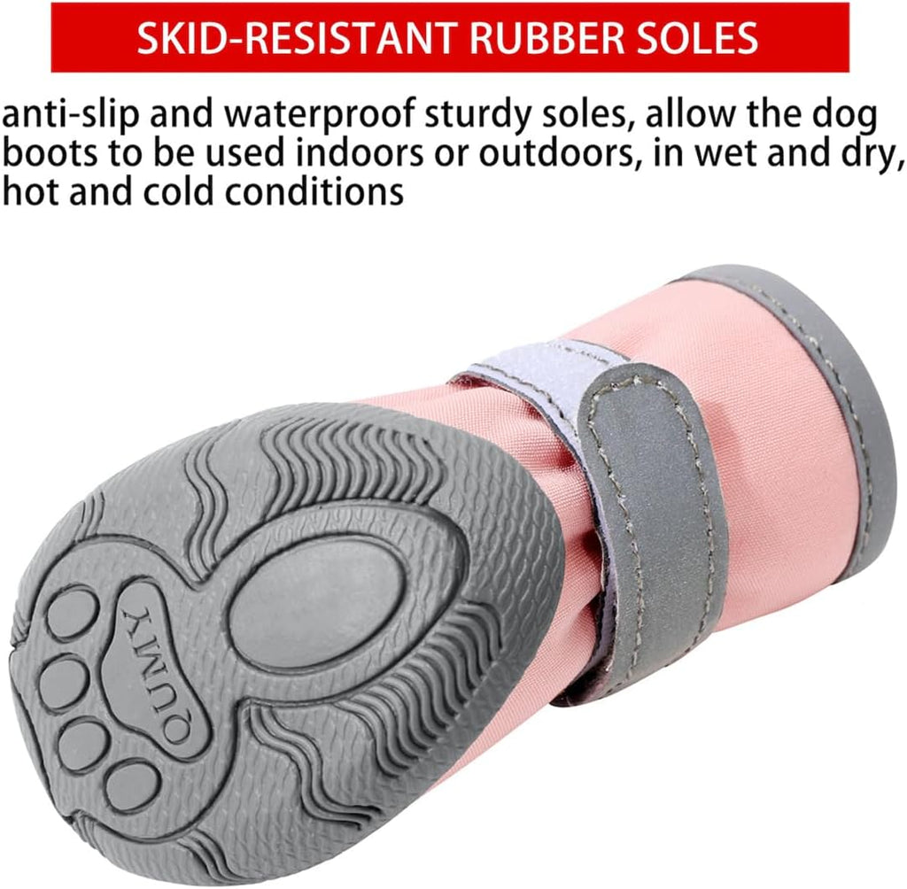 Side profile of pink Qumy dog boots for outdoor walking
