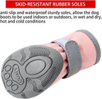 Side profile of pink Qumy dog boots for outdoor walking