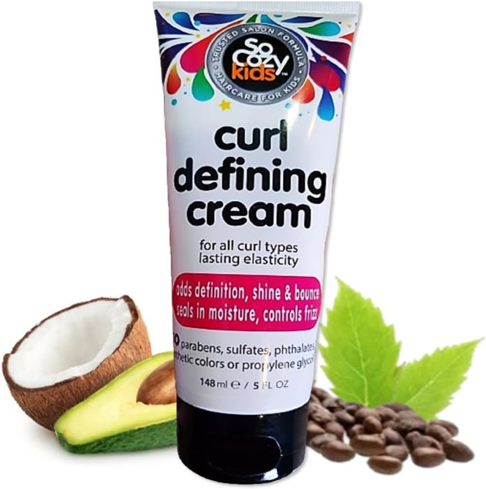 SoCozy Kids Curl Defining Cream front view squeeze tube packaging for curly hair care.