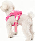 Side view of pink dog harness with storage pocket and leash attachment