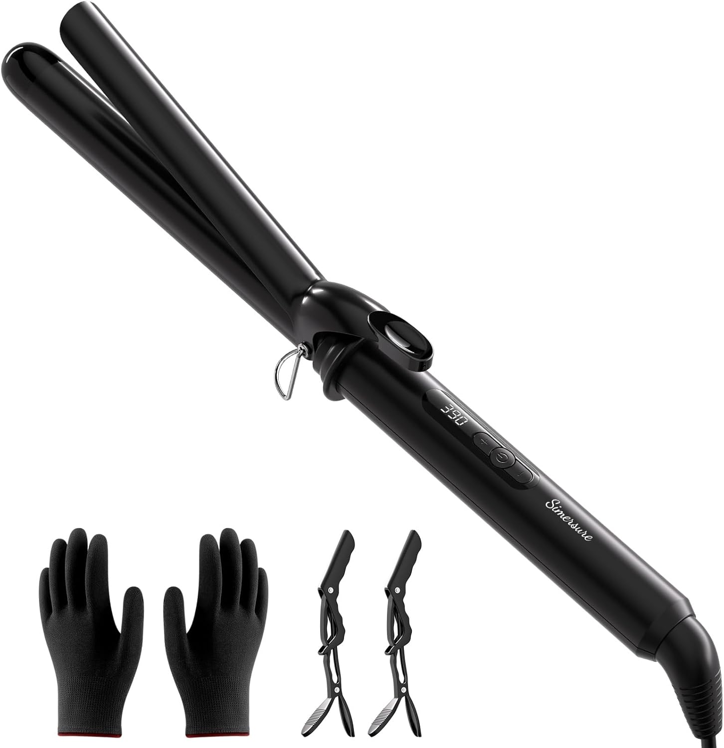 SimerSure 1 inch ceramic curling iron front view showing pink handle and black barrel