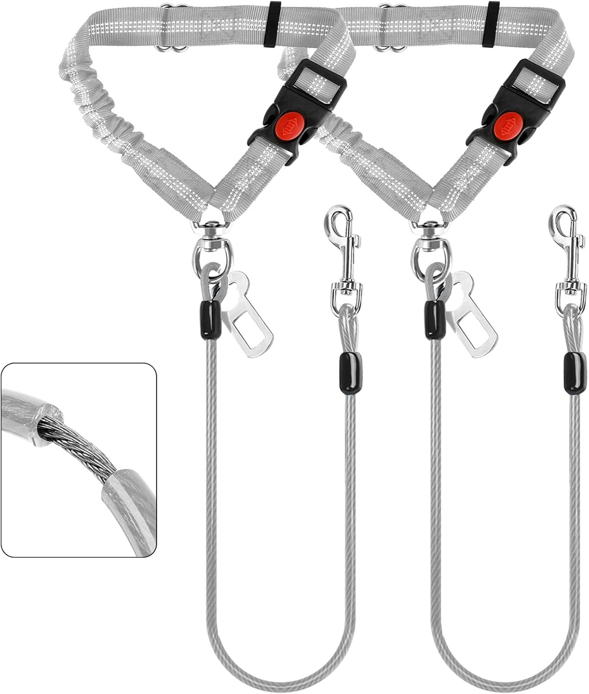 Giiyoe chew proof dog car seat belt front view showing steel cable