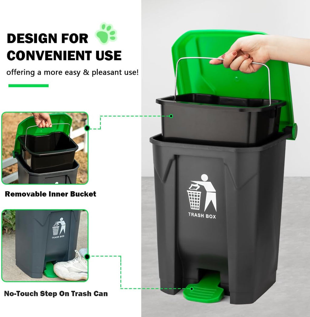 MXF pet waste disposal kit contents including the trash bin, rake, tray, claw scooper, and waste bags