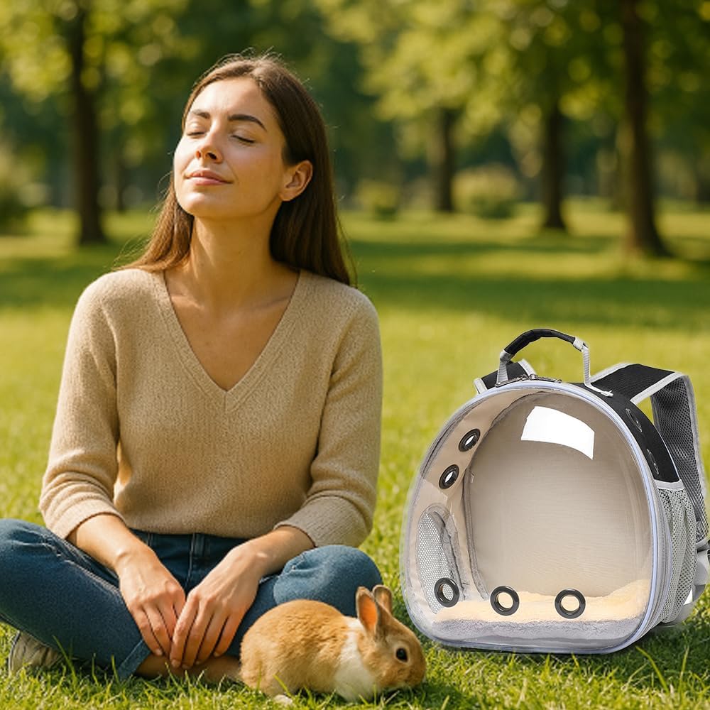 Bunny Carrier, Guinea Pig Carrier,Small Animal Carrier Backpack for Rabbit,Bearded Dragon, Lizard,Hamster,Kitten. Breathable Pet Travel Cage Bag Perfect for Vet Visits & Outdoor Adventures (Black) - Image 5