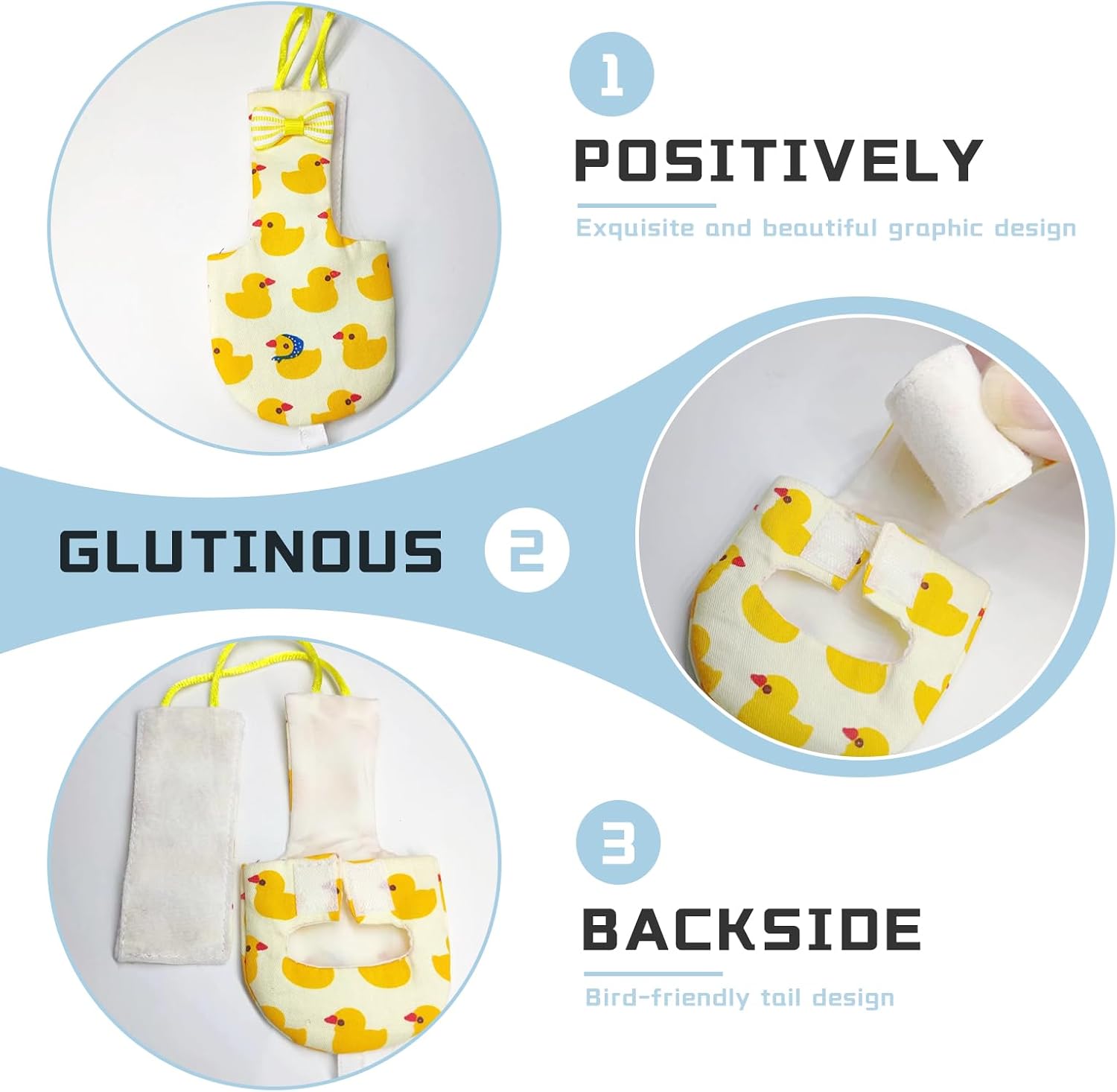 Close up view of the hook and loop closure on the bird diaper