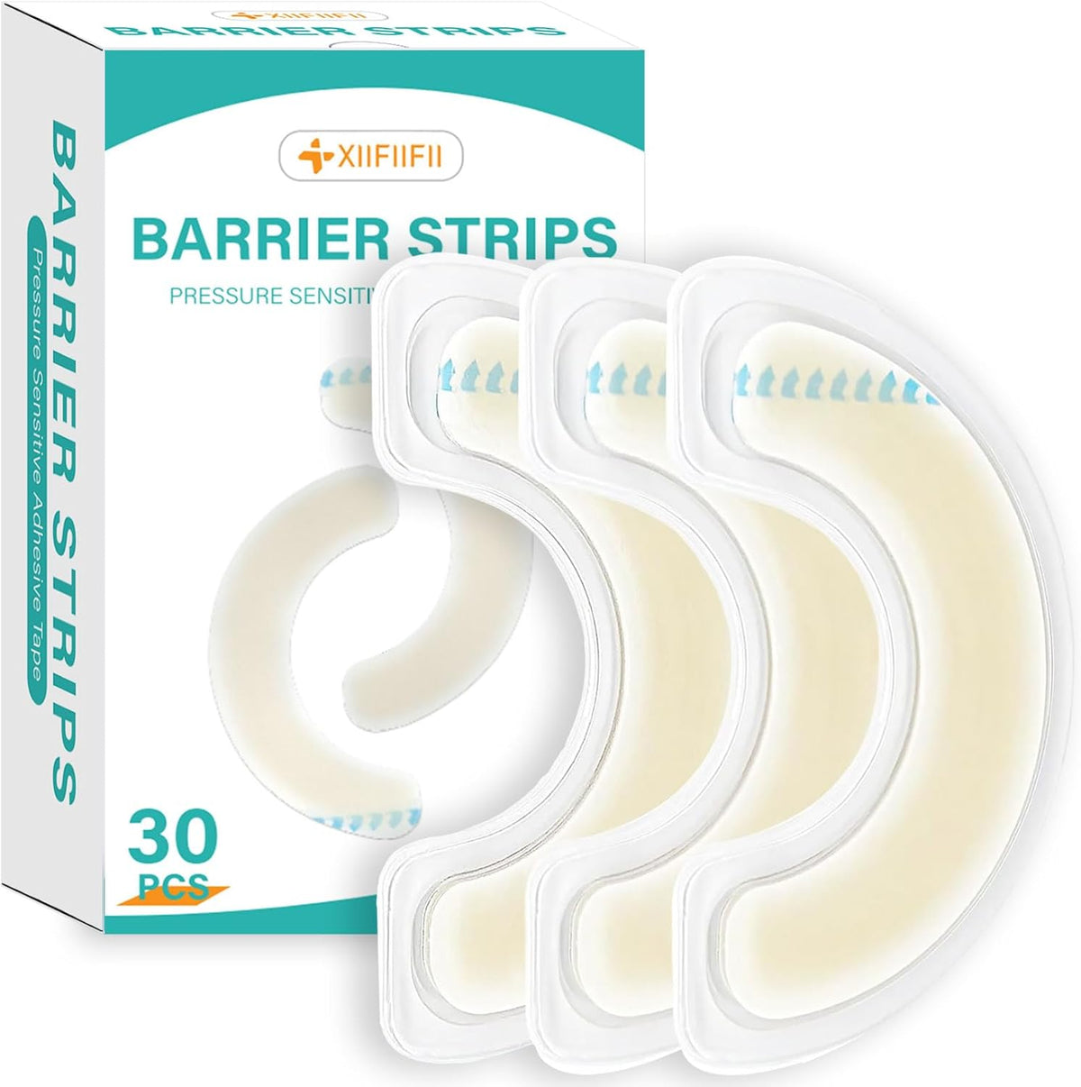 XIIFIIFII Elastic Ostomy Barrier Strips front view box of thirty pieces for leak proof stoma care
