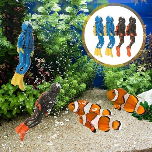 Side view of durable resin diver statues suitable for freshwater and saltwater fish tanks.