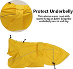 Morezi medium dog winter jacket highlighting the high-visibility reflective safety bar.