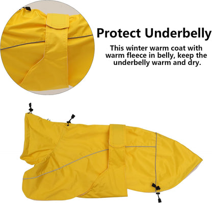 Morezi medium dog winter jacket highlighting the high-visibility reflective safety bar.