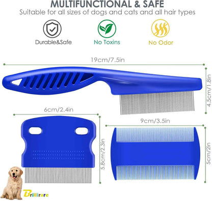 4 Pack Dog Grooming Comb, Pet Flea Lice Combs, Stainless Steel Cat Combs with Rounded Teeth, Double Sided Professional Pet Tear Stain Remover, Dematting Tool for Small, Medium & Large Pets - Image 2