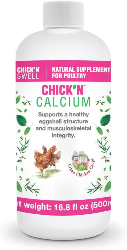 ChicK'N Swell Premium Poultry Calcium Supplement front view bottle for layer flock health.