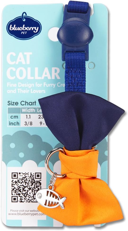 Blueberry Pet cat collar with handmade bow tie and fish charm
