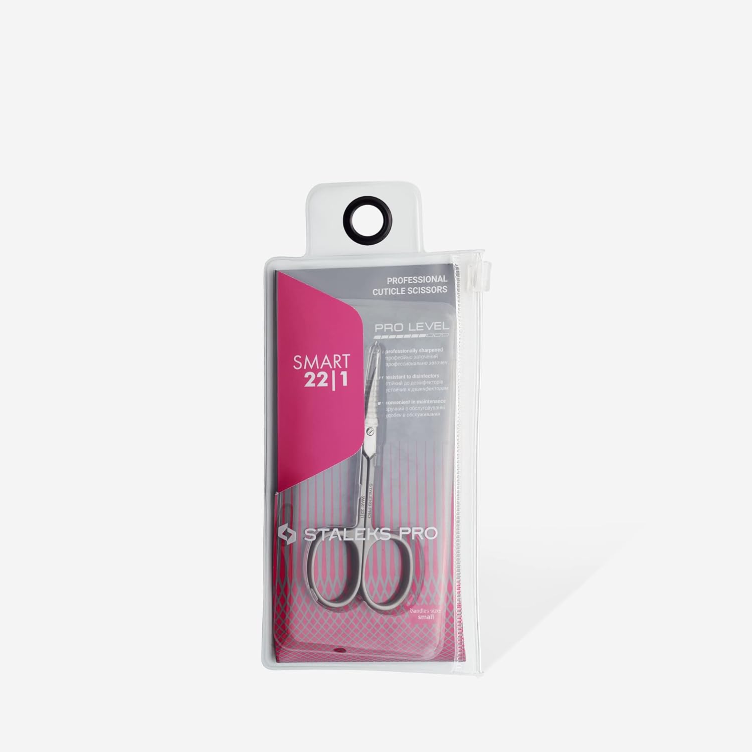 Staleks Pro Smart 22 Type 1 Cuticle Scissors front view showing premium stainless steel finish