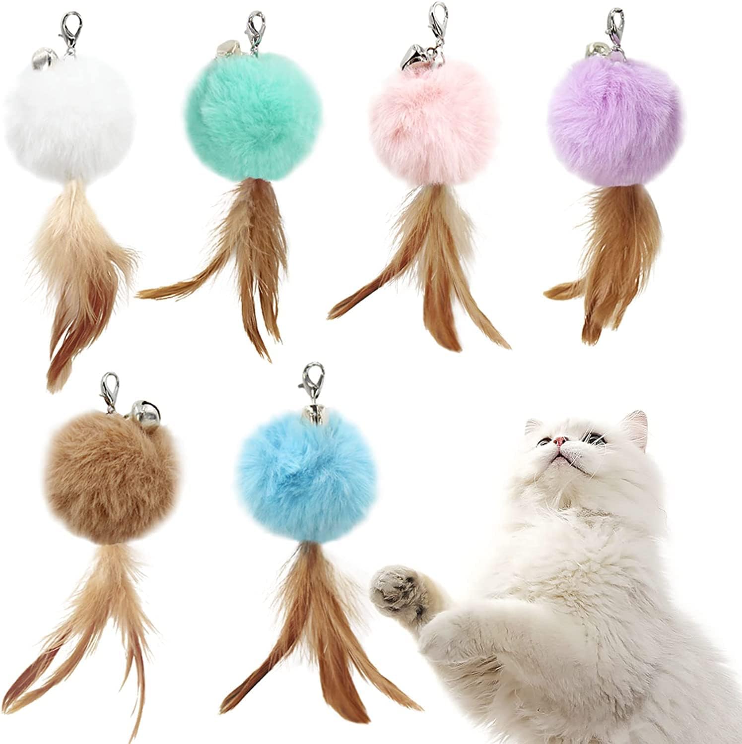 Cat Insect Feather Toys Replacement Cat Toy Wand Refills, 6 Pieces Natural Insect Cat Toy Feathers Refill, Interactive Cat Teaser Wand Attachments, with Bell - Image 14