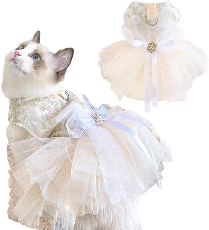 Anelekor fancy dog dress front view featuring elegant embroidery and white bow design